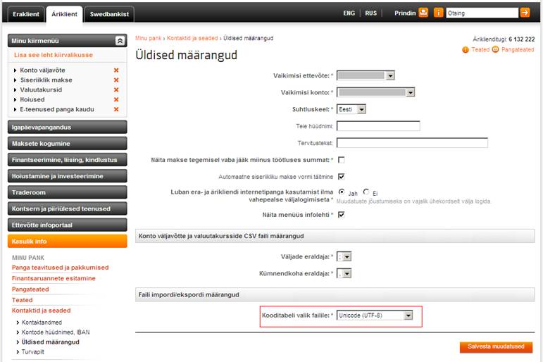 Swedbank->Koodilehe häälestus